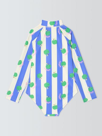 John Lewis Kids' Apples Long Sleeve Swimsuit, Blue Multi - view 2, Blue Multi