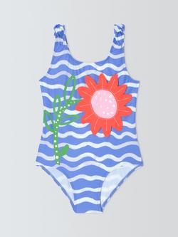 John Lewis Kids' Floral Wave Swimsuit, Blue Multi, Blue Multi
