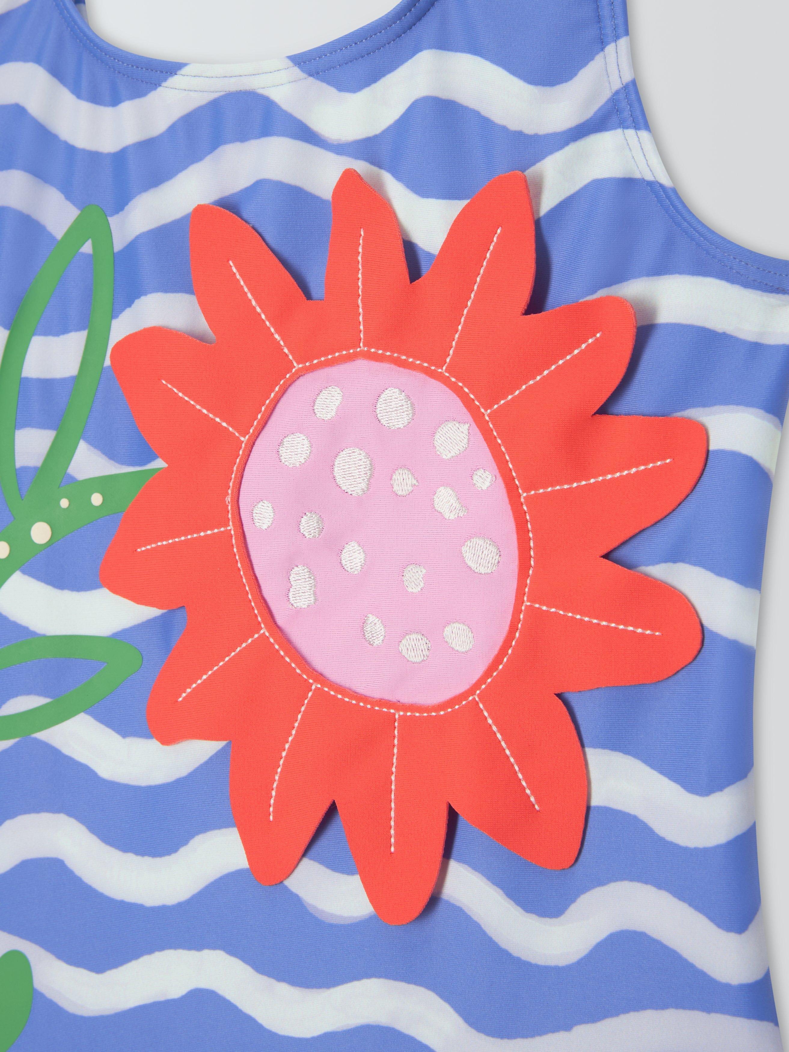 Product image 3 of 3, which shows John Lewis Kids' Floral Wave Swimsuit, Blue Multi, 3 years