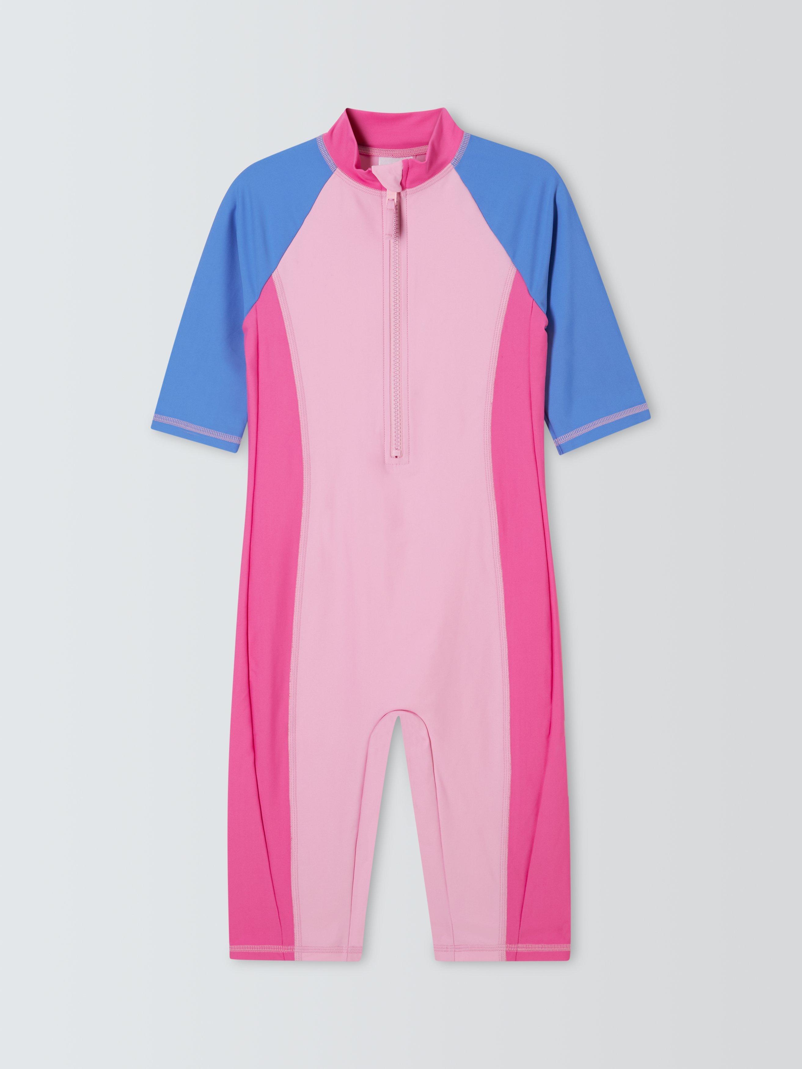 Product image 1 of 3, which shows John Lewis Sunpro Colour Block Swimsuit, Pink Multi, 3 years
