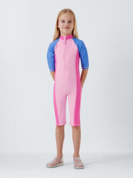 John Lewis Sunpro Colour Block Swimsuit, Pink Multi, Pink Multi