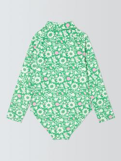 John Lewis Kids' Floral Long Sleeve Swimsuit, Green - view 2, Green
