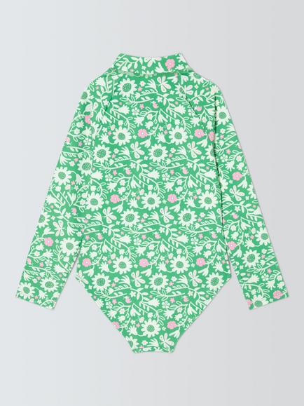 John Lewis Kids' Floral Long Sleeve Swimsuit, Green - view 2, Green