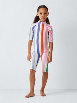John Lewis Kids' Stripe Sunpro Swimsuit, Multi, Multi
