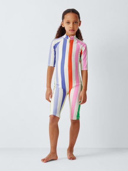 John Lewis Kids' Stripe Sunpro Swimsuit, Multi, Multi