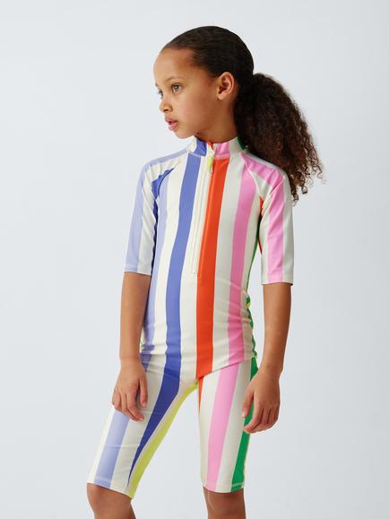John Lewis Kids' Stripe Sunpro Swimsuit, Multi - view 2, Multi