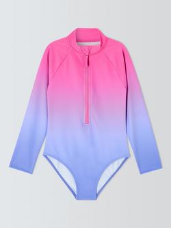 John Lewis Ombre Long Sleeve Swimsuit, Pink Multi, Pink Multi