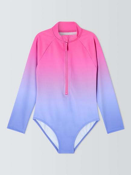 John Lewis Ombre Long Sleeve Swimsuit, Pink Multi, Pink Multi