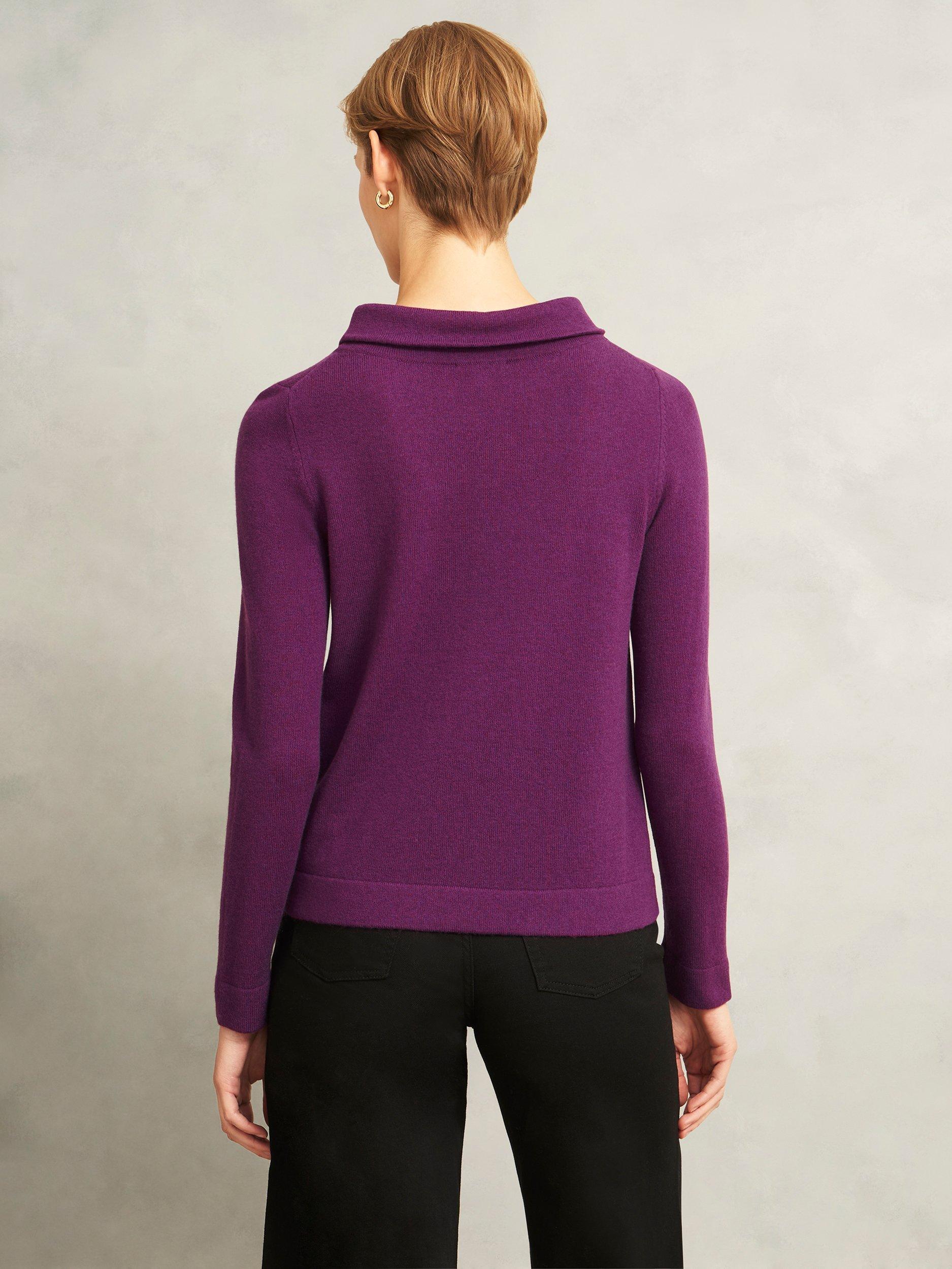 Product image 2 of 6, which shows Hobbs Audrey Roll Neck Wool Rich Jumper, Purple, L