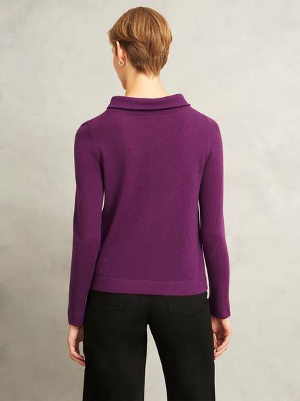 Hobbs Audrey Roll Neck Wool Rich Jumper, Purple - view 2, Purple