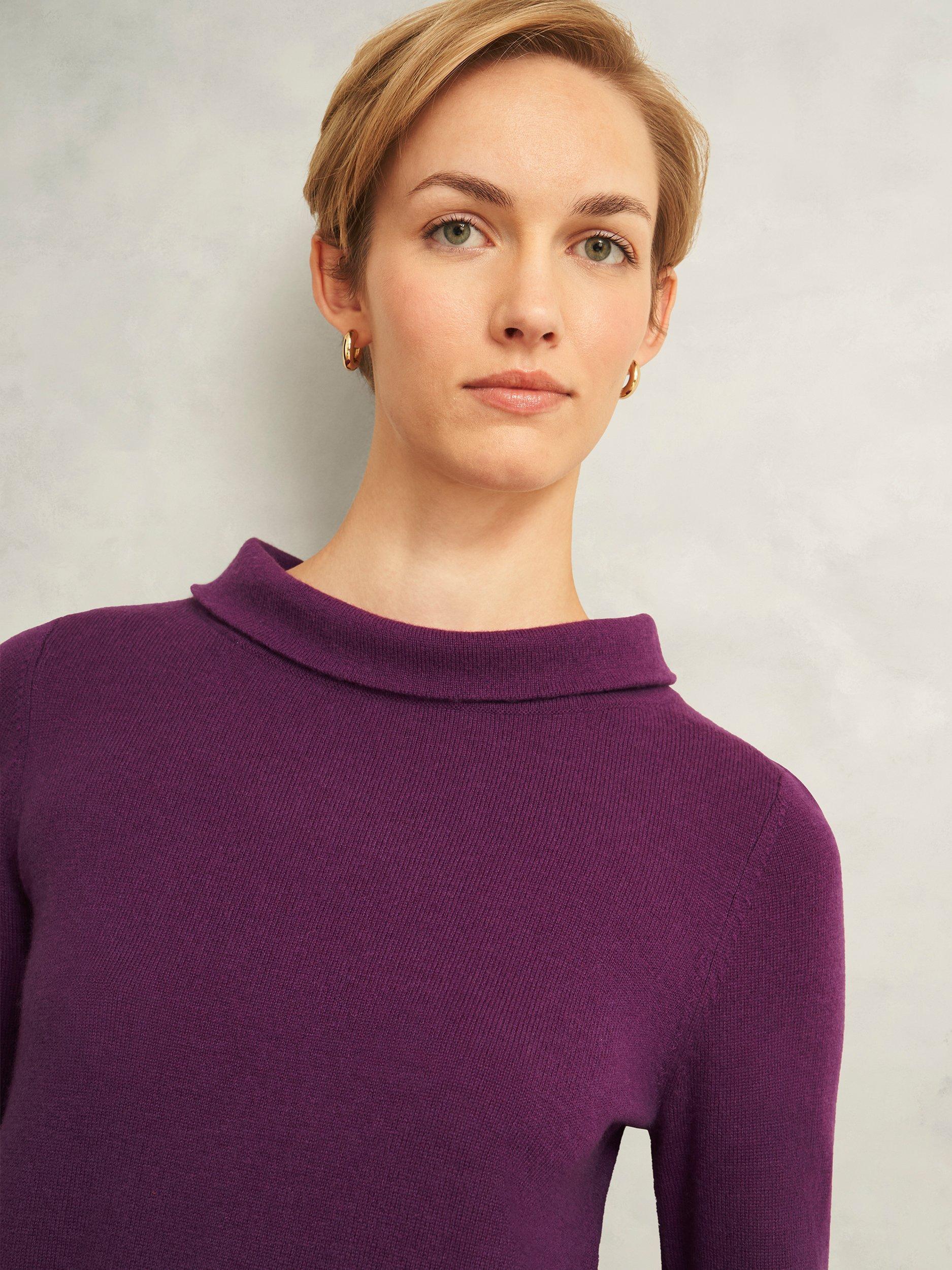 Product image 3 of 6, which shows Hobbs Audrey Roll Neck Wool Rich Jumper, Purple, L