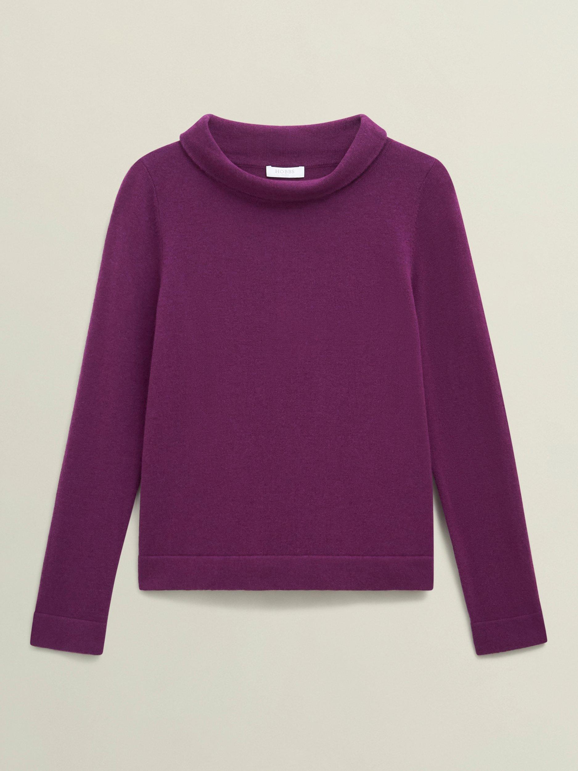 Product image 4 of 6, which shows Hobbs Audrey Roll Neck Wool Rich Jumper, Purple, L