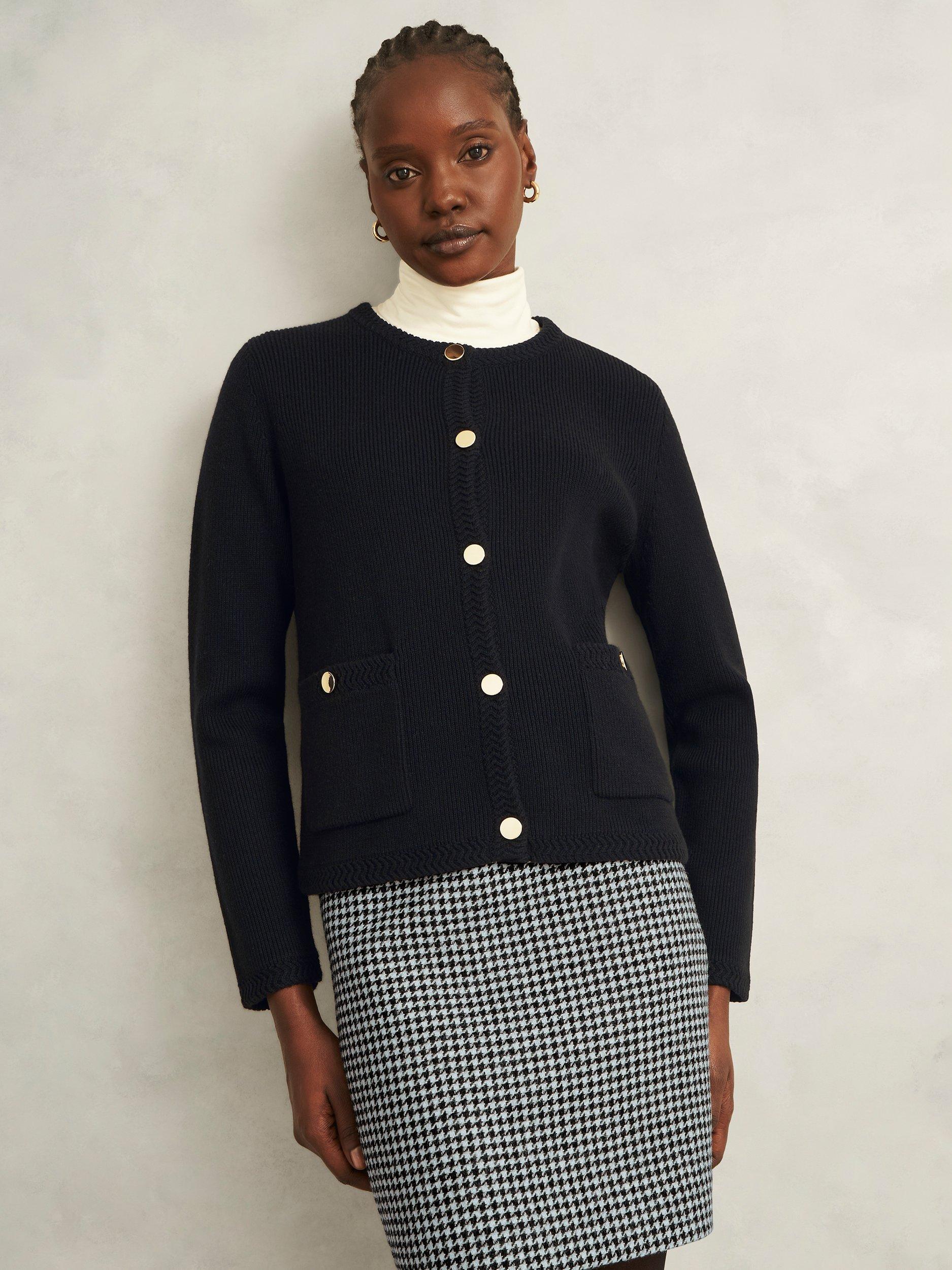 Product image 1 of 6, which shows Hobbs Simona Knitted Wool Rich Jacket, Black, M