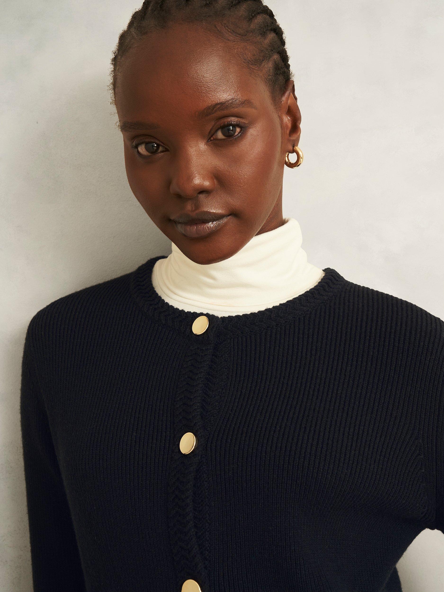 Product image 3 of 6, which shows Hobbs Simona Knitted Wool Rich Jacket, Black, M