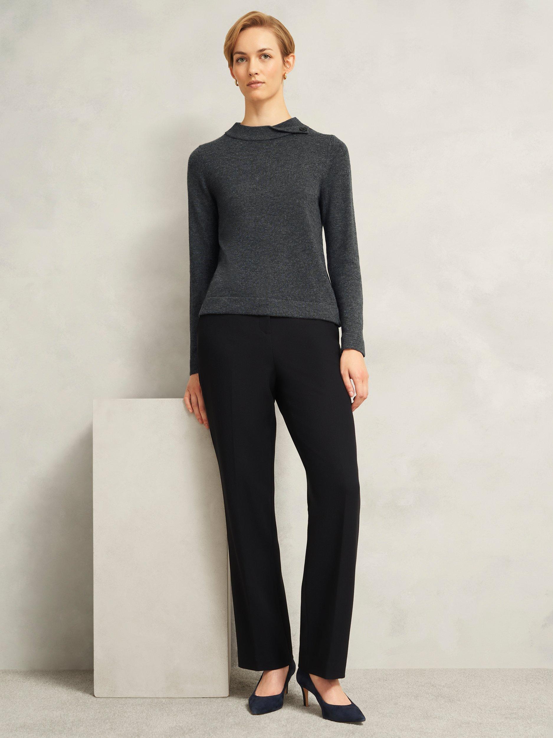 Product image 5 of 5, which shows Hobbs Talia Fold Button Neck Wool Rich Jumper, Grey, M