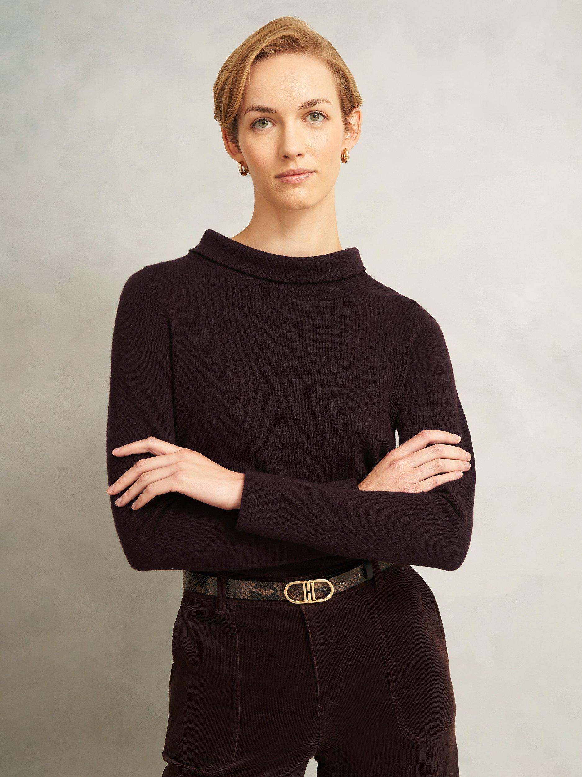 Product image 1 of 5, which shows Hobbs Audrey Roll Neck Wool Rich Jumper, Dark Brown, S