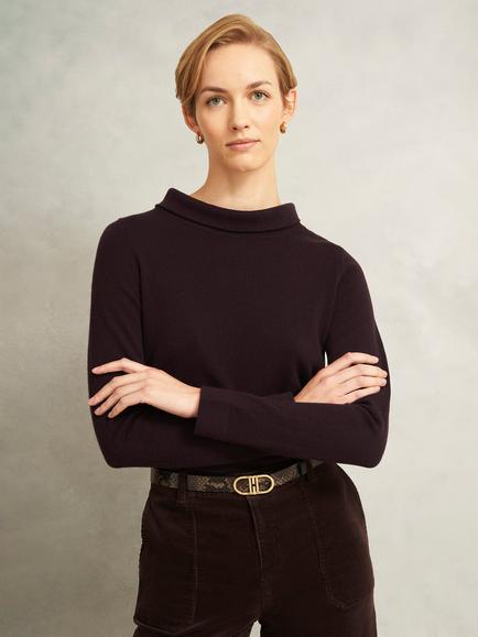 Hobbs Audrey Roll Neck Wool Rich Jumper, Dark Brown, Dark Brown