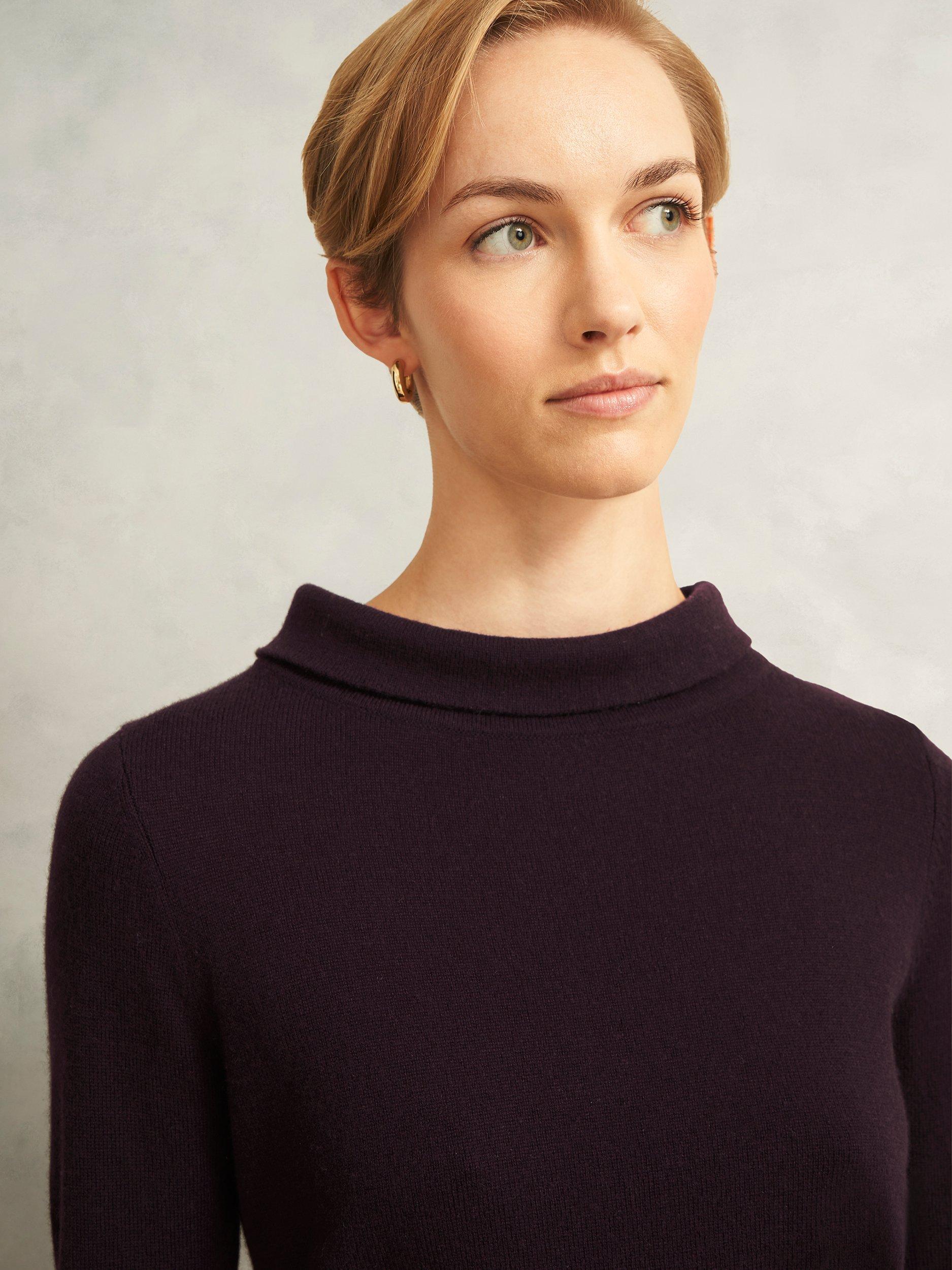 Product image 3 of 5, which shows Hobbs Audrey Roll Neck Wool Rich Jumper, Dark Brown, S
