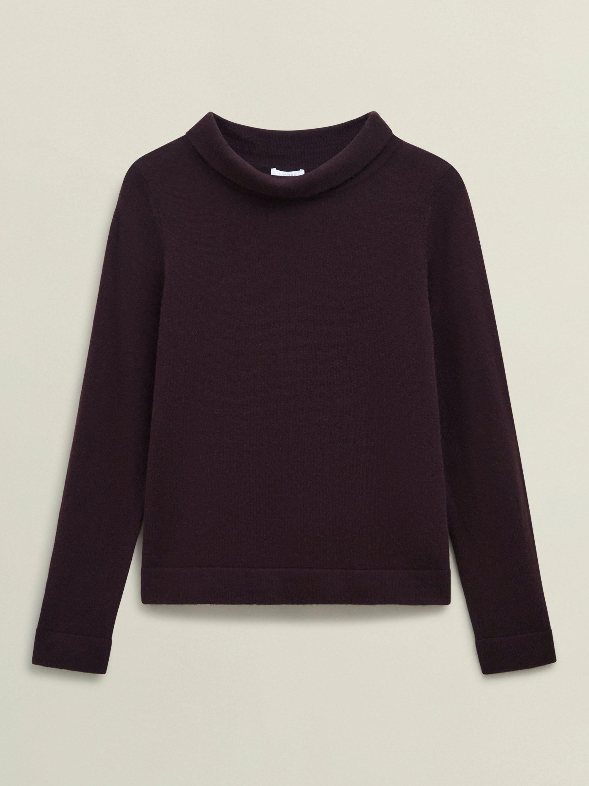 Product image 4 of 5, which shows Hobbs Audrey Roll Neck Wool Rich Jumper, Dark Brown, S