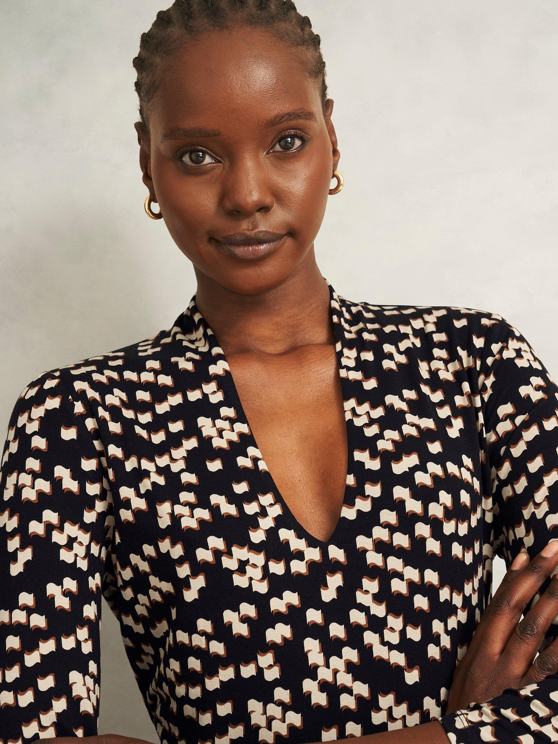 Product image 3 of 5, which shows Hobbs Aimee Graphic V-Neck Top, Multi, M