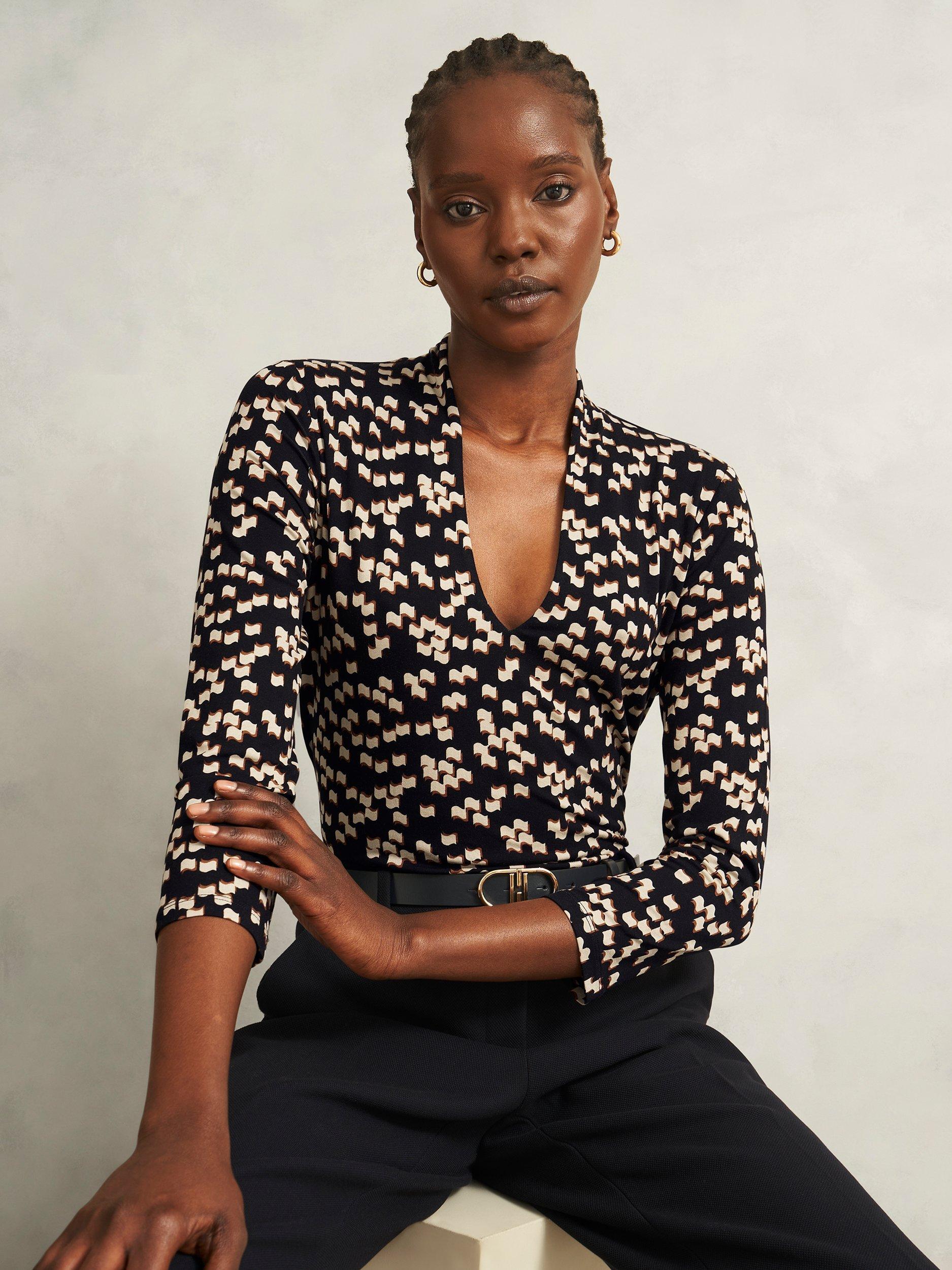 Product image 5 of 5, which shows Hobbs Aimee Graphic V-Neck Top, Multi, M