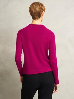 Hobbs Talia Fold Button Neck Wool Rich Jumper, Bright Pink - view 2, Bright Pink