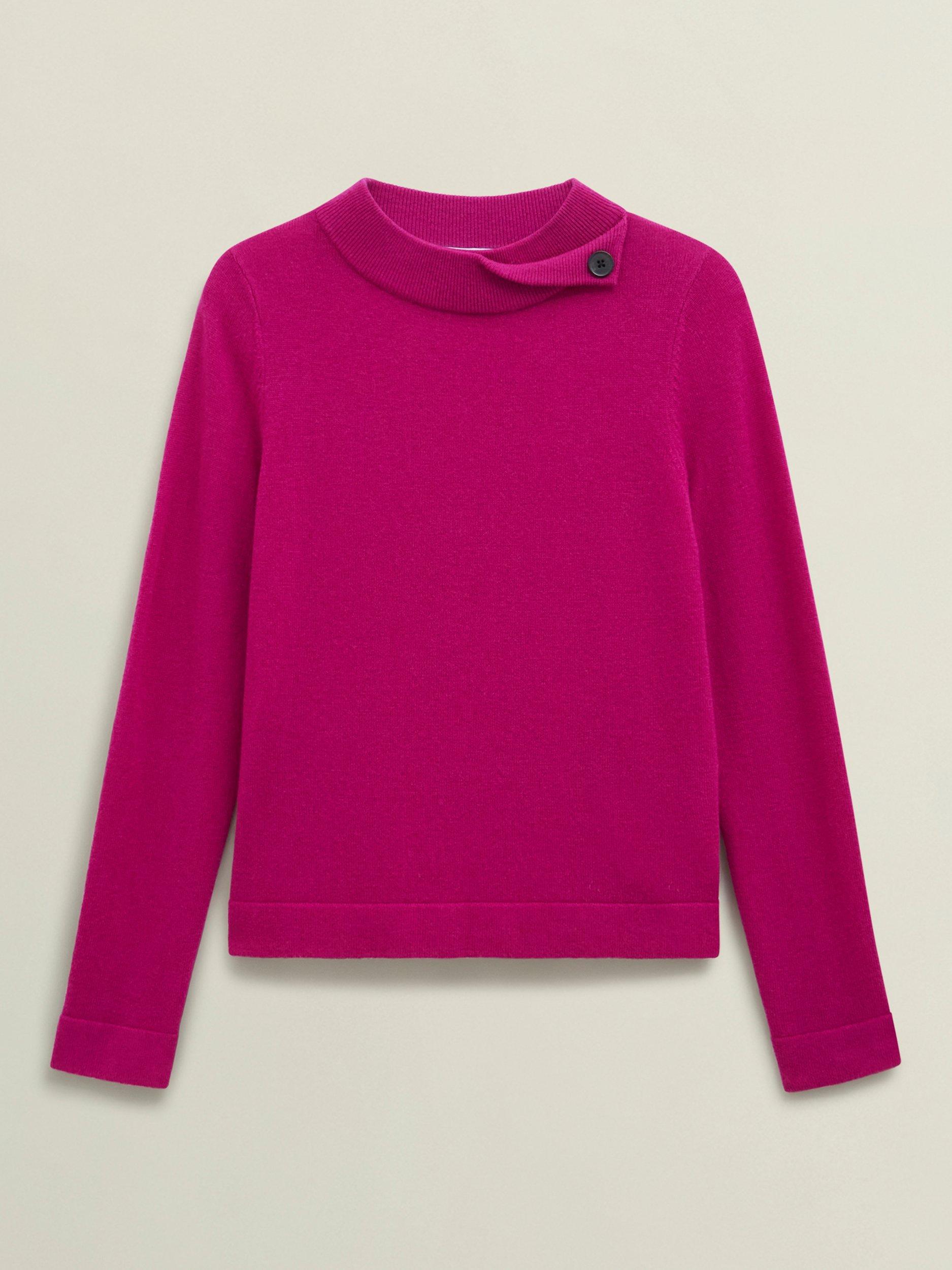 Product image 4 of 5, which shows Hobbs Talia Fold Button Neck Wool Rich Jumper, Bright Pink, L