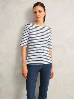 Hobbs Katie Stripe Button Back Top, White/Navy, White/Navy