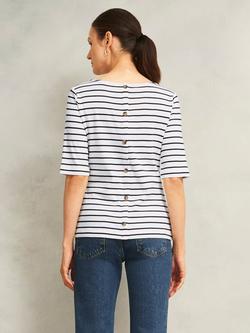 Hobbs Katie Stripe Button Back Top, White/Navy - view 2, White/Navy