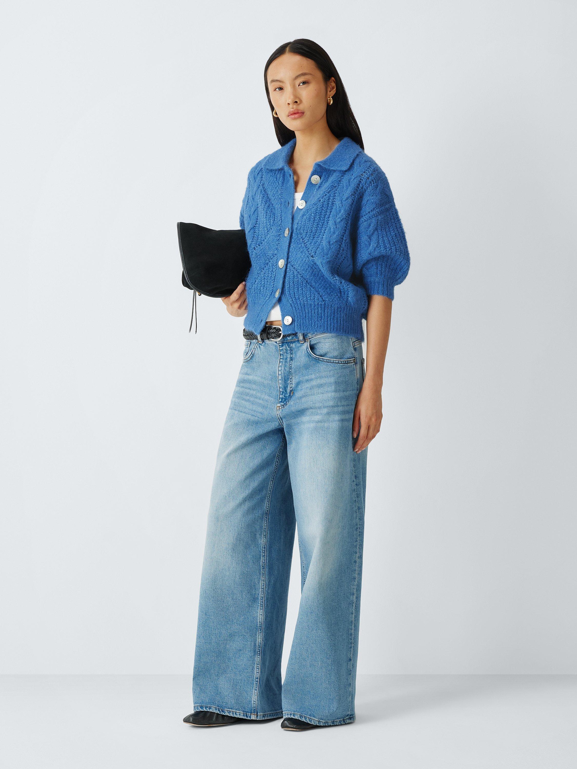 Product image 3 of 6, which shows AND/OR Bonnie Wool Rich Cardigan, Cornflower Blue, XS