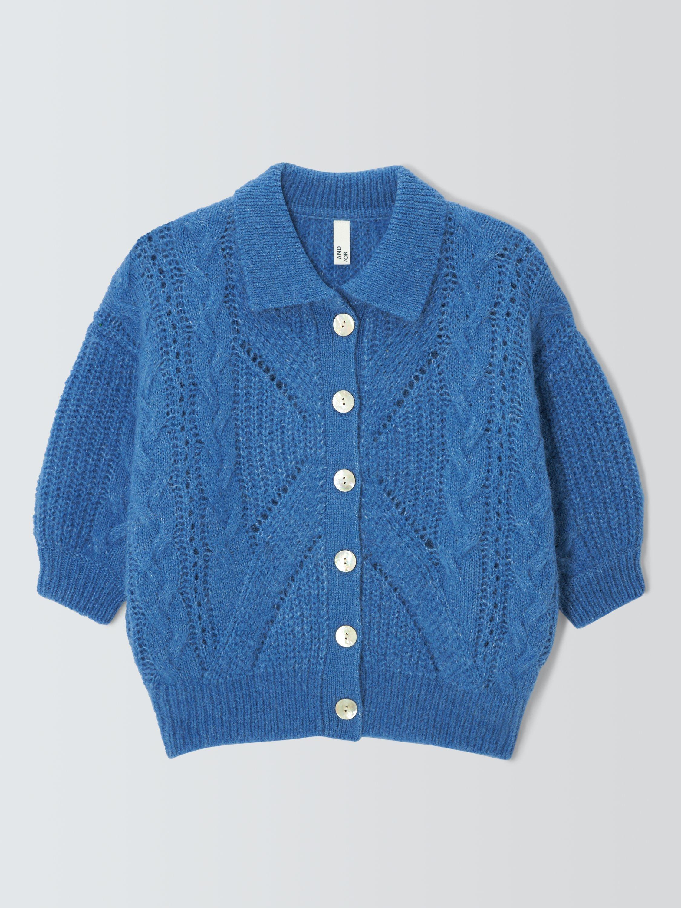 Product image 4 of 6, which shows AND/OR Bonnie Wool Rich Cardigan, Cornflower Blue, XS
