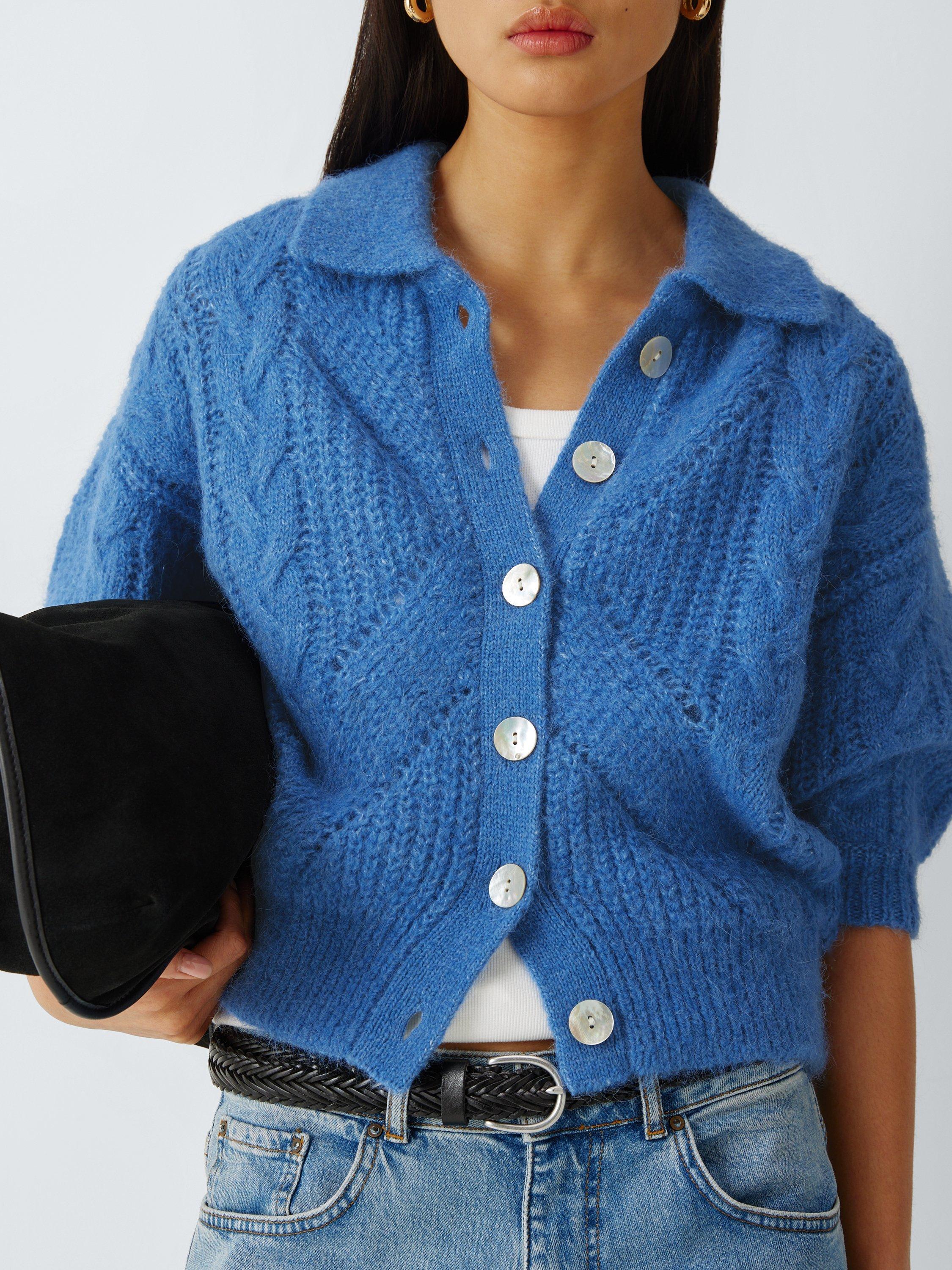Product image 6 of 6, which shows AND/OR Bonnie Wool Rich Cardigan, Cornflower Blue, XS