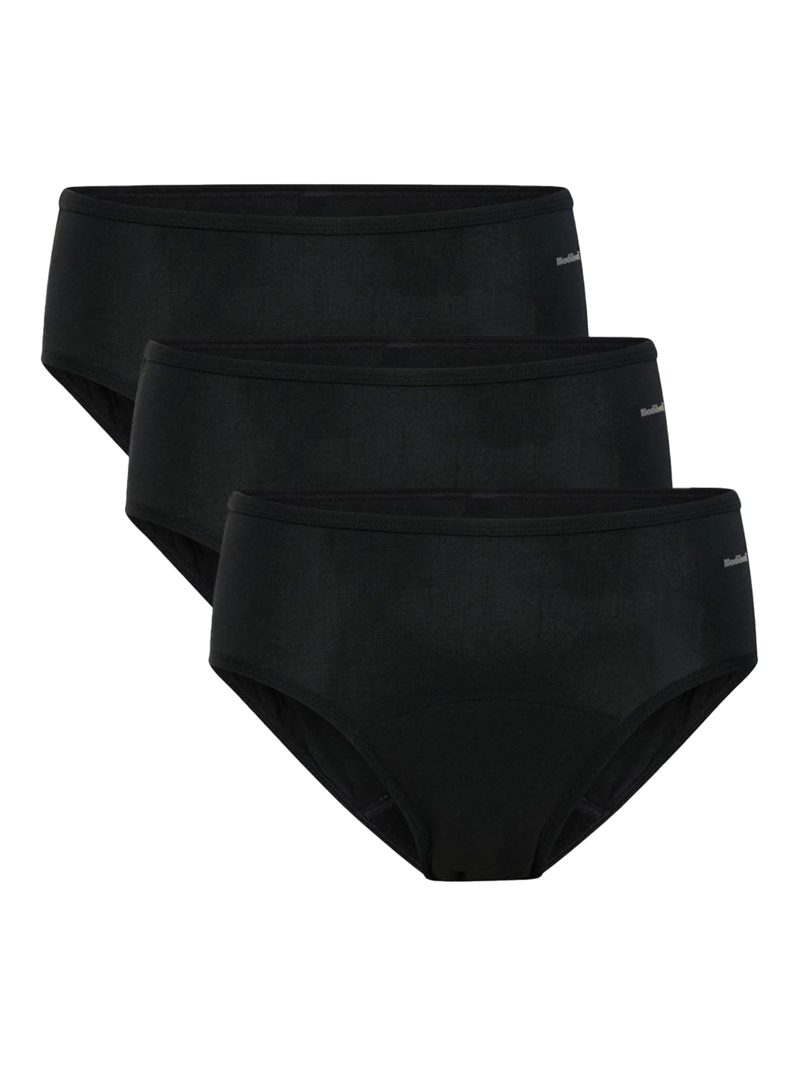 Product image 1 of 7, which shows Modibodi Basic Mid-Rise Period Knickers, Moderate Absorbency, Black, XS