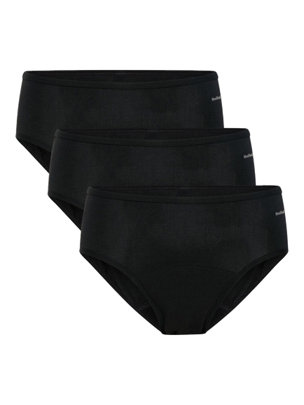 Modibodi Basic Mid-Rise Period Knickers, Moderate Absorbency, Black, Black