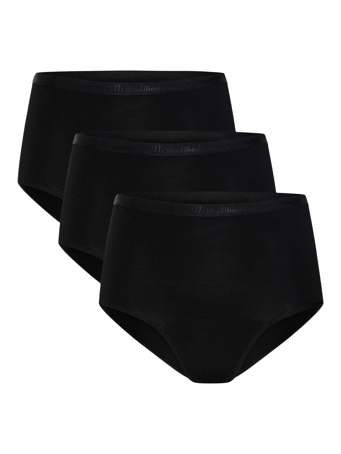 Product image 1 of 6, which shows Modibodi Classic Period Full Briefs, Light Absorbency, Black, S