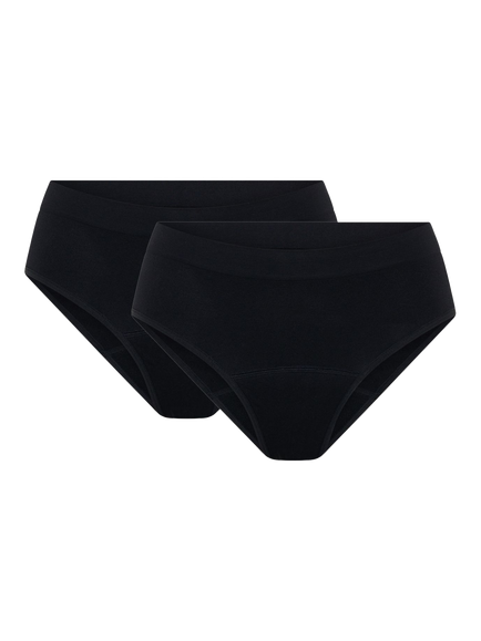 Modibodi Soft Stretch Seamless Bikini Period Knickers, Moderate Absorbency, Pack of 2, Black, Black