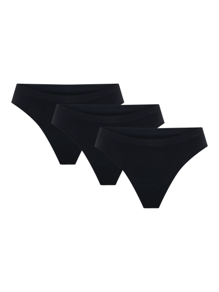 Modibodi Soft Stretch Seamless Period Thongs, Pack of 3, Black, Black