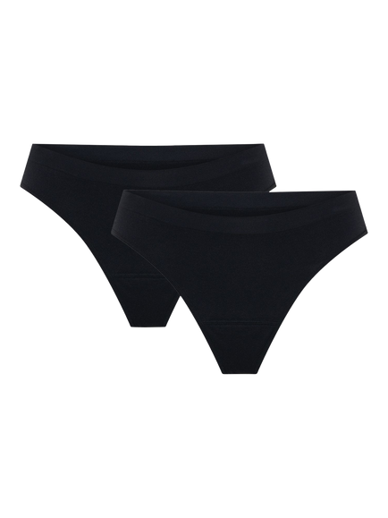 Modibodi Soft Stretch Seamless Period Thong, Light Absorbency, Pack of 2, Black, Black