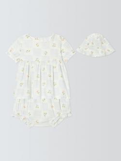 John Lewis Baby Check Woven Dress, Bloomers & Hat Set, Blue Multi, Blue Multi