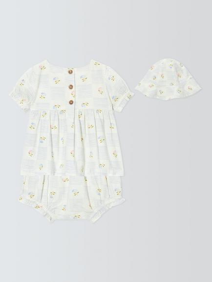 John Lewis Baby Check Woven Dress, Bloomers & Hat Set, Blue Multi - view 2, Blue Multi