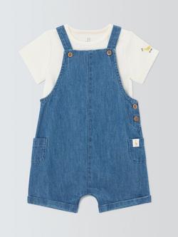 John Lewis Baby Denim Bibshorts & Bodysuit Set, Blue, Blue