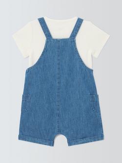 John Lewis Baby Denim Bibshorts & Bodysuit Set, Blue - view 2, Blue