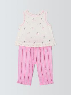 John Lewis Baby Cherry Sleeveless Top & Trousers Set, Pink, Pink