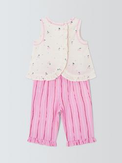 John Lewis Baby Cherry Sleeveless Top & Trousers Set, Pink - view 2, Pink