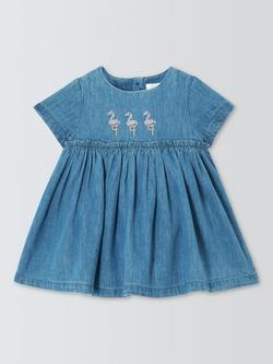 John Lewis Baby Flamingo Dress, Blue, Blue