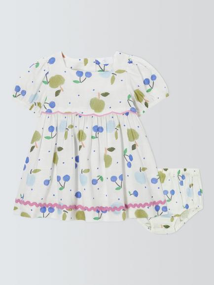 John Lewis Baby Fruit Dress & Bloomers Set, White, White