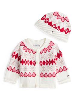 Tommy Hilfiger Baby Fair Isle Cardigan and Hat Set, Ivory Silk, Ivory Silk