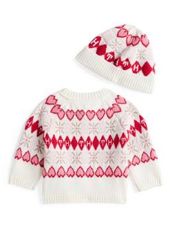 Tommy Hilfiger Baby Fair Isle Cardigan and Hat Set, Ivory Silk - view 2, Ivory Silk