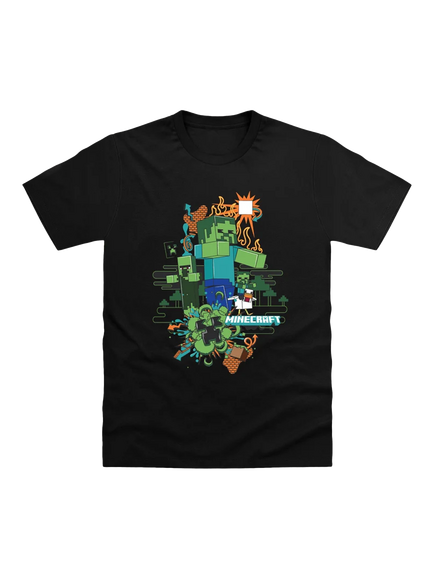Minecraft Kids' Action Collage T-Shirt, Black, Black