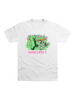 Minecraft Kids' Creeper and Cats T-Shirt, White, White